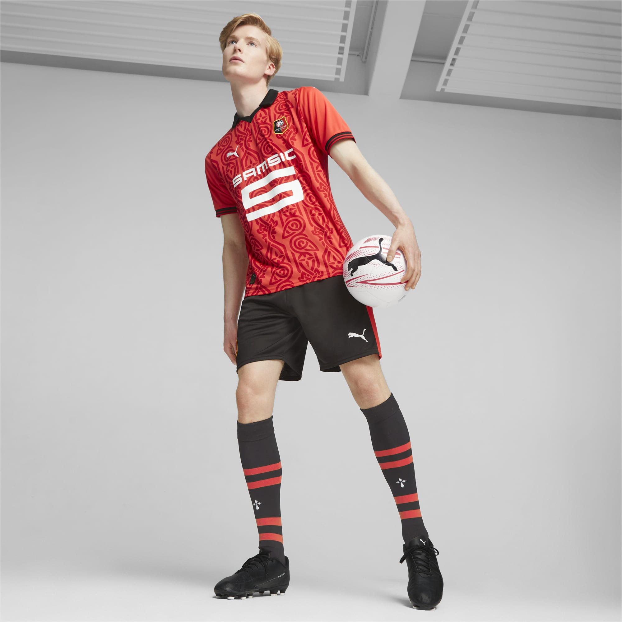 Men's PUMA Stade Rennais F.C. Football Shorts, Black/Red, Size XS, Clothing