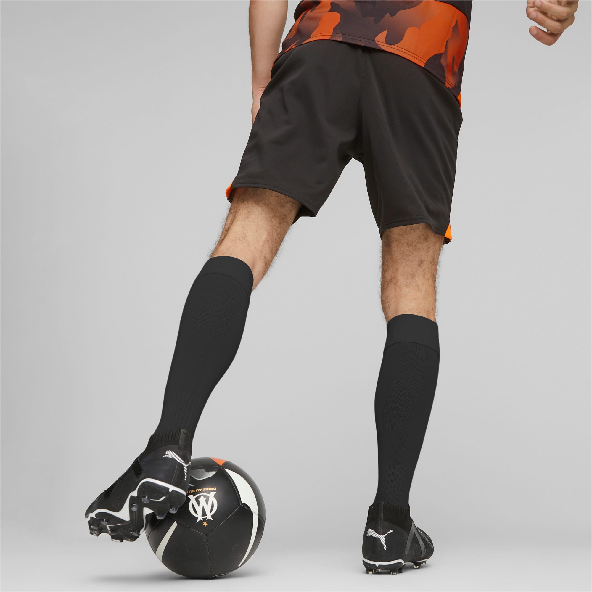 Men's PUMA Olympique De Marseille Football Shorts, Black/Rickie Orange, Size L, Clothing