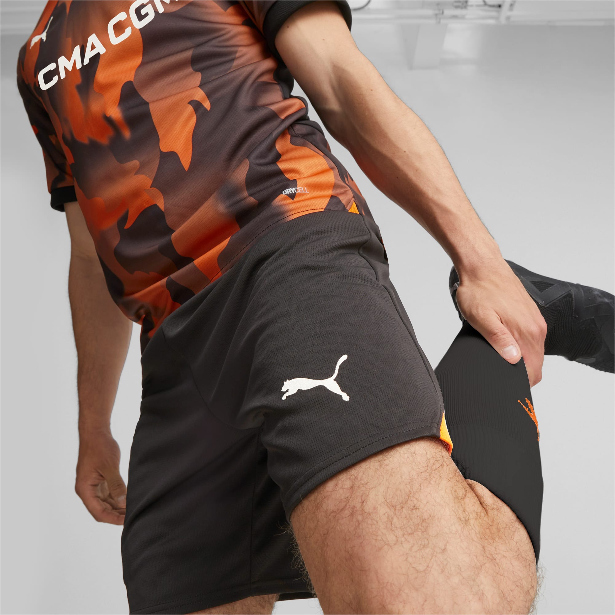 Men's PUMA Olympique De Marseille Football Shorts, Black/Rickie Orange, Size L, Clothing