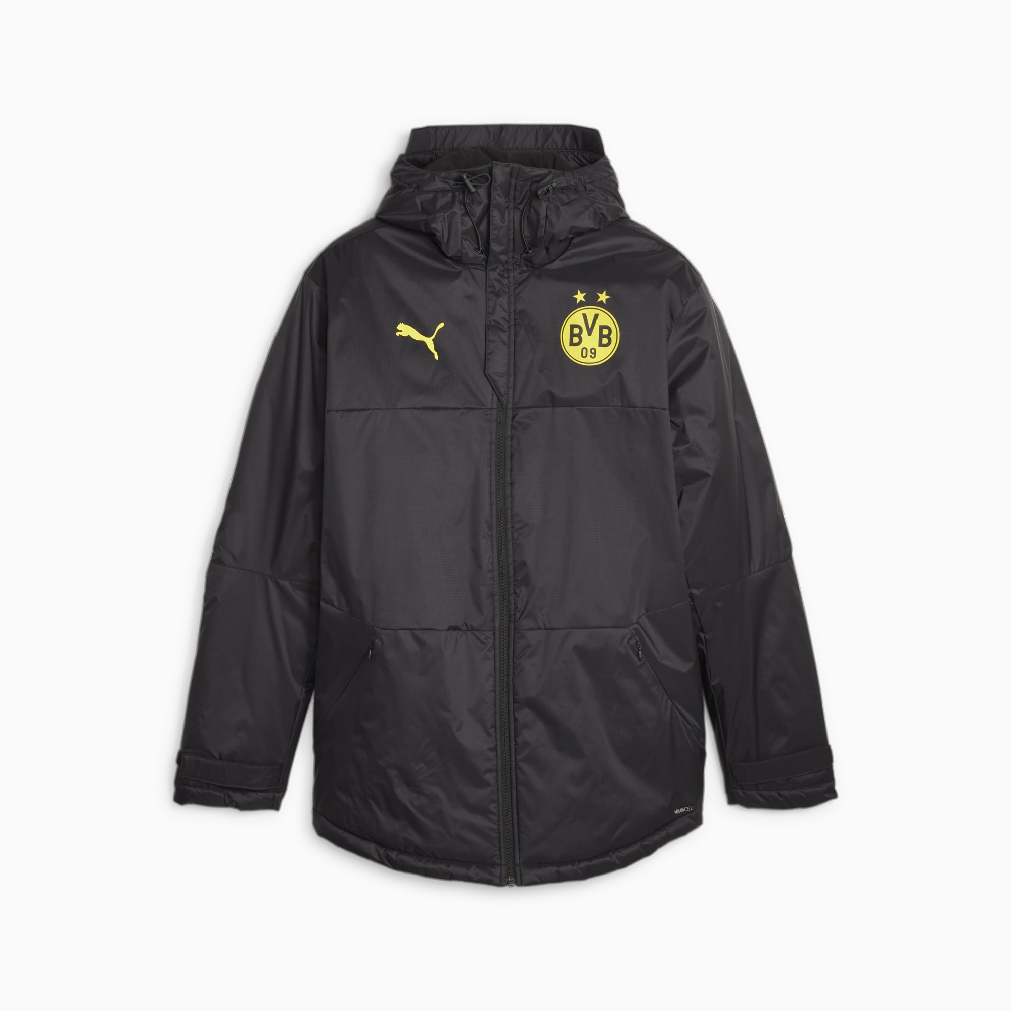 Men's PUMA Borussia Dortmund Football Winter Jacket, Black/Cyber Yellow, Size XS, Clothing