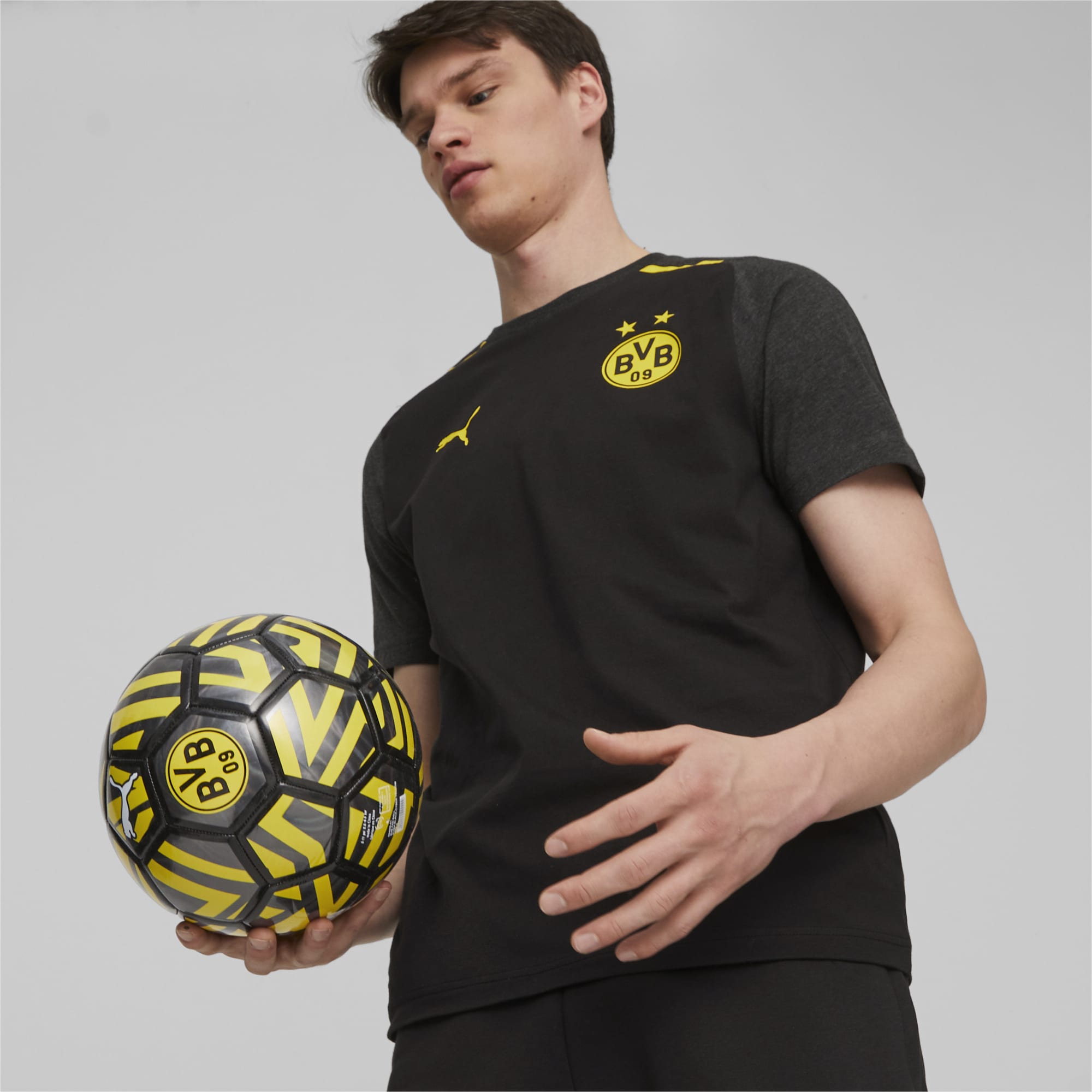 Men's PUMA Borussia Dortmund Football Casuals T-Shirt, Black/Cyber Yellow, Size XL, Clothing