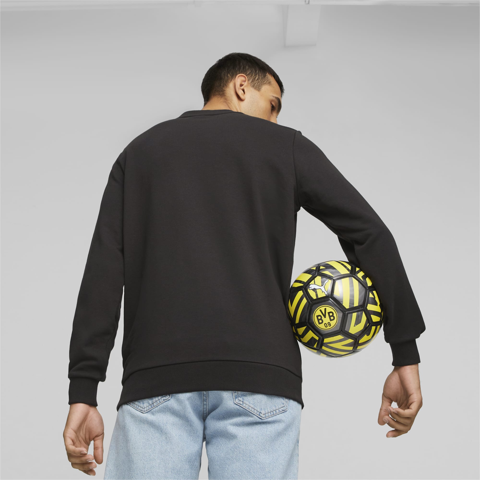 Men's PUMA Borussia Dortmund Ftblcore Sweatshirt, Black/Cyber Yellow, Size XXL, Clothing