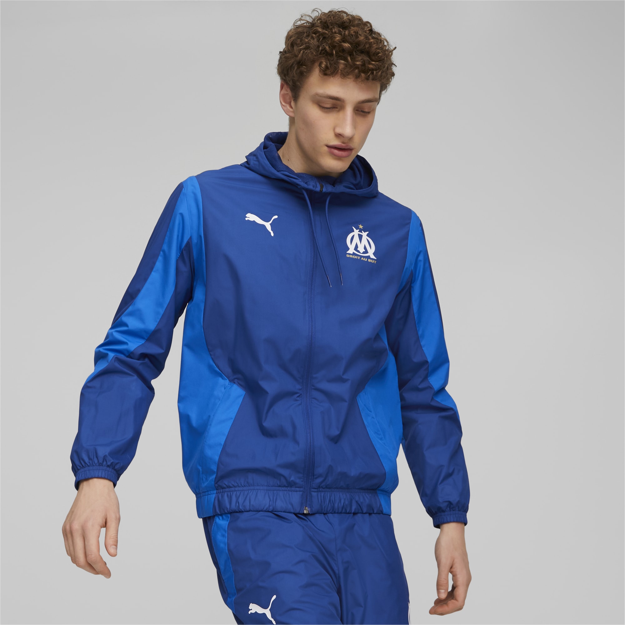 Men's PUMA Olympique De Marseille Prematch Football Jacket, Royal Blue, Size XXL, Clothing