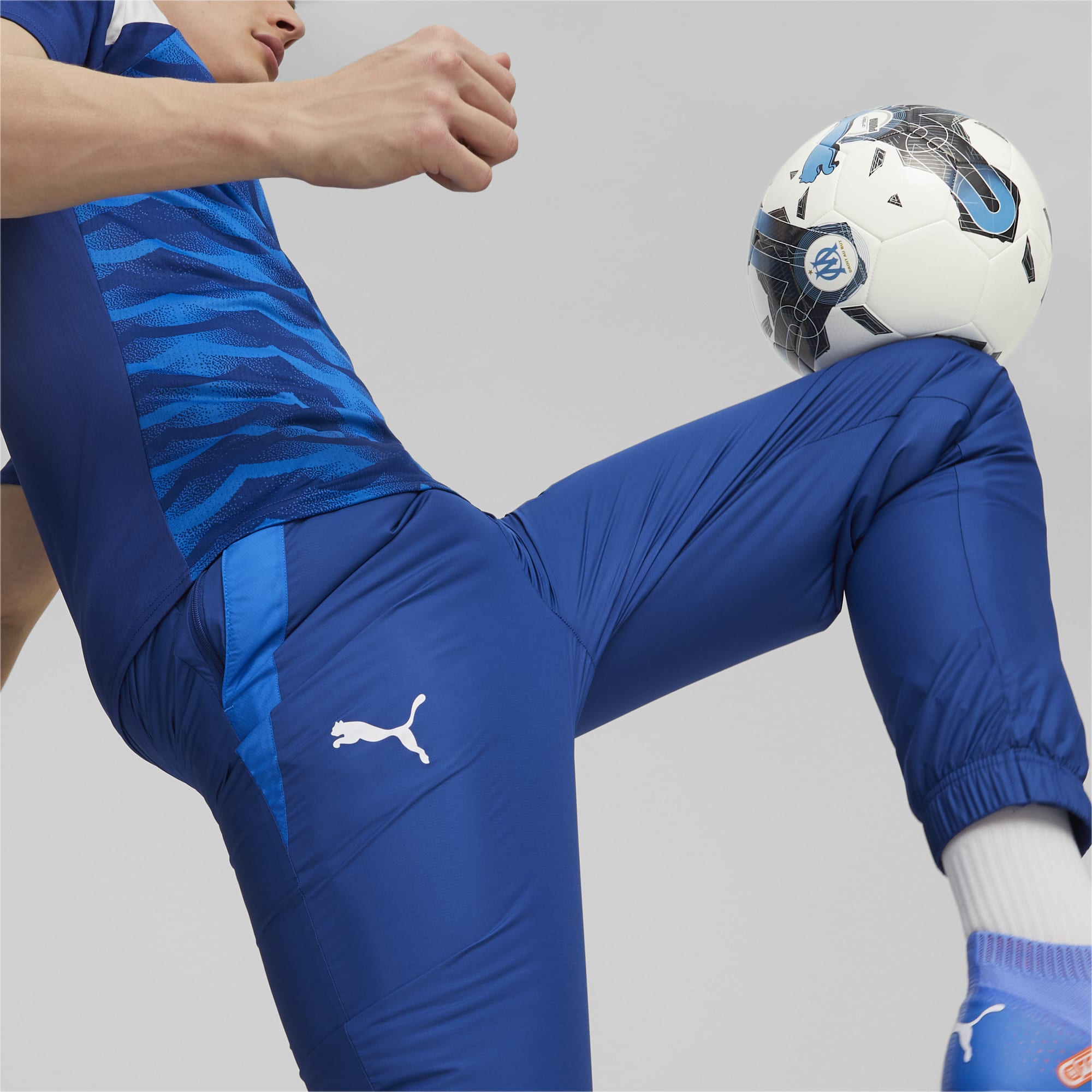 Men's PUMA Olympique De Marseille Prematch Football Pants, Royal Blue, Size M, Clothing