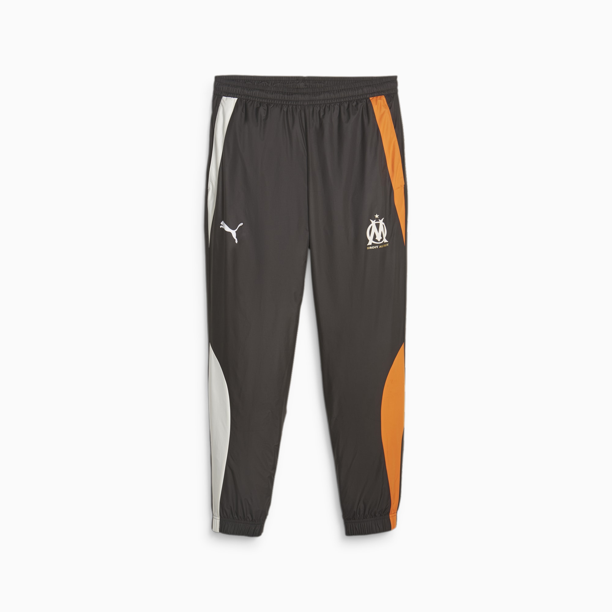 Men's PUMA Olympique De Marseille Prematch Football Pants, Black/Flat Dark Grey, Size L, Clothing