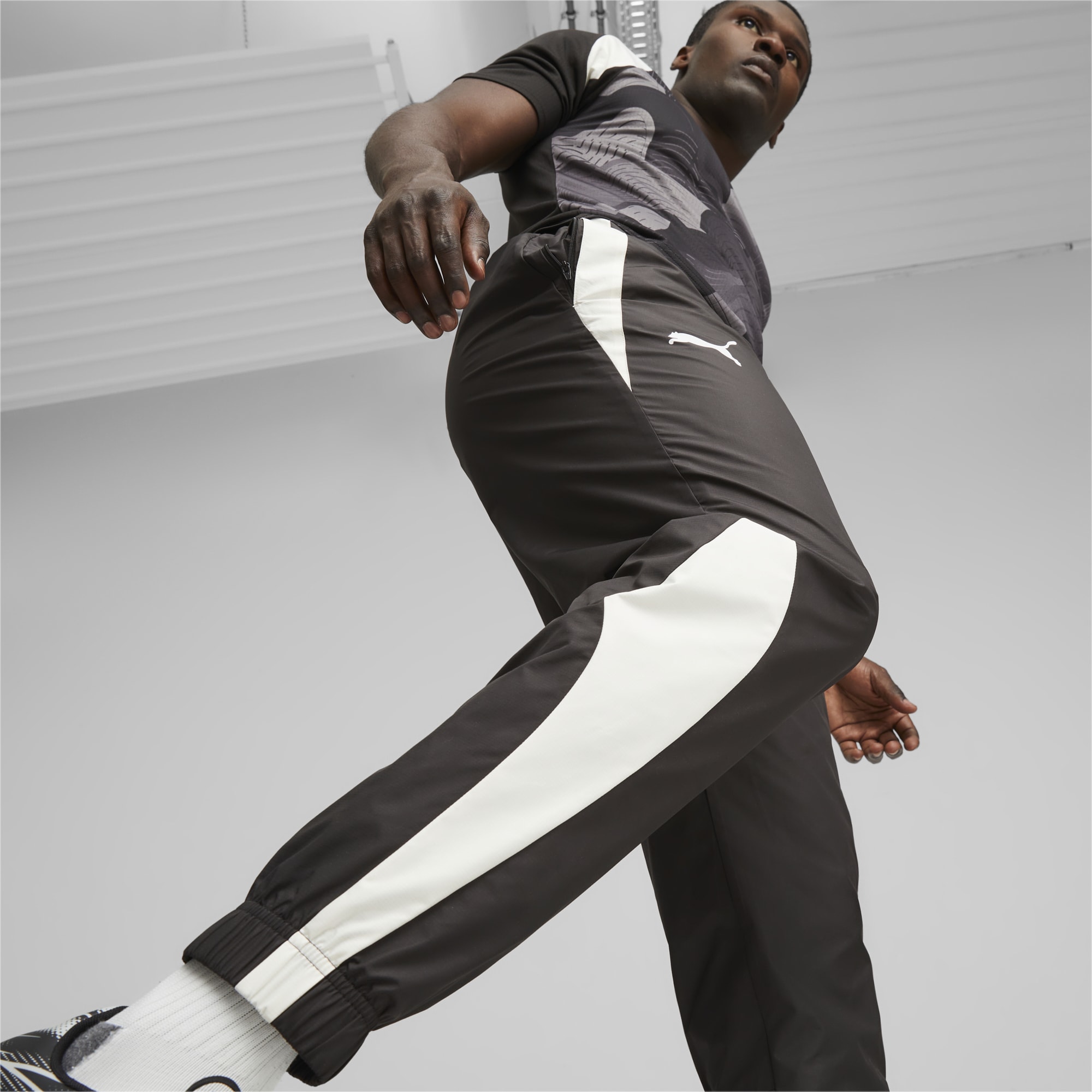 Men's PUMA Olympique De Marseille Prematch Football Pants, Black/Flat Dark Grey, Size S, Clothing