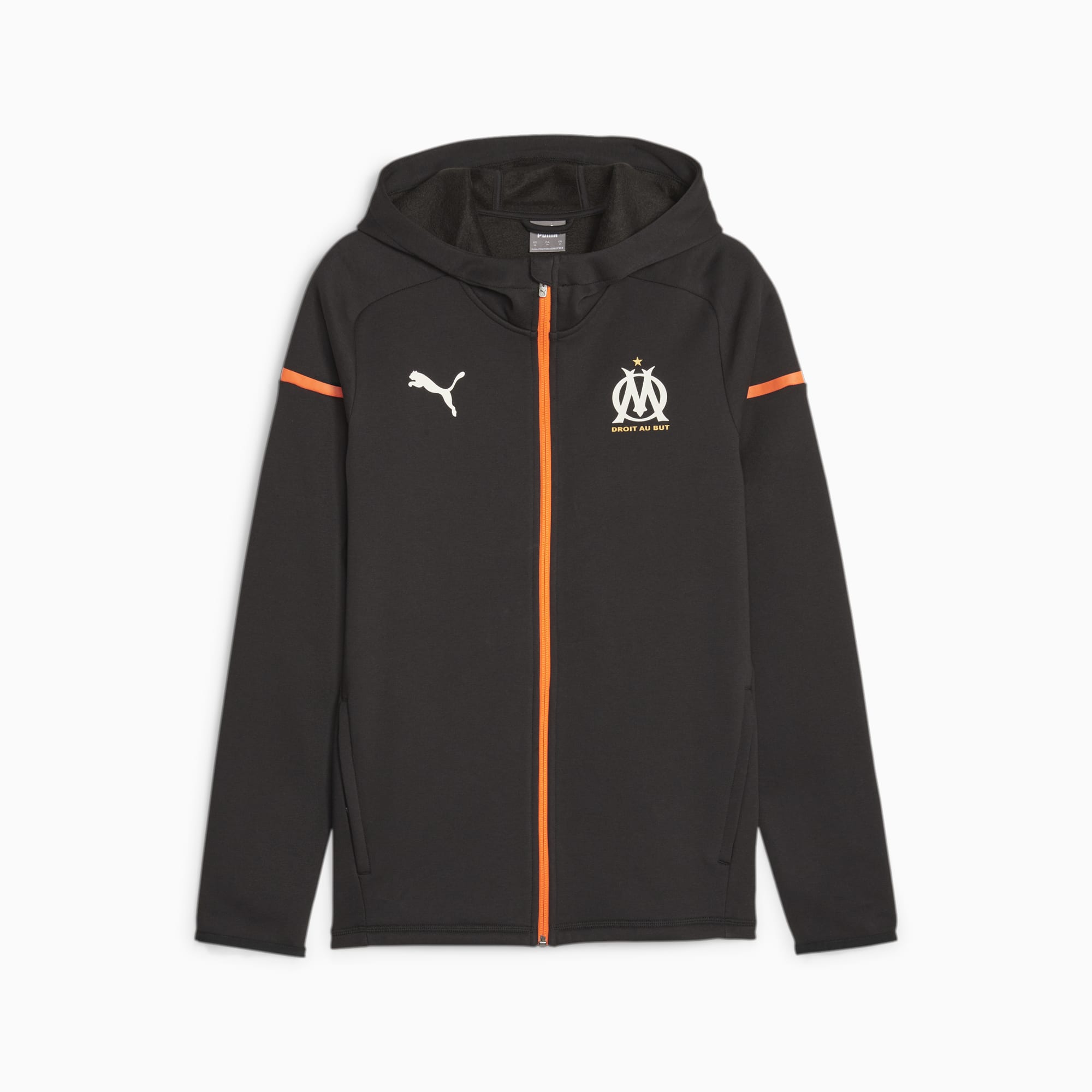 Men's PUMA Olympique De Marseille Football Casuals Hooded Jacket, Black/Rickie Orange