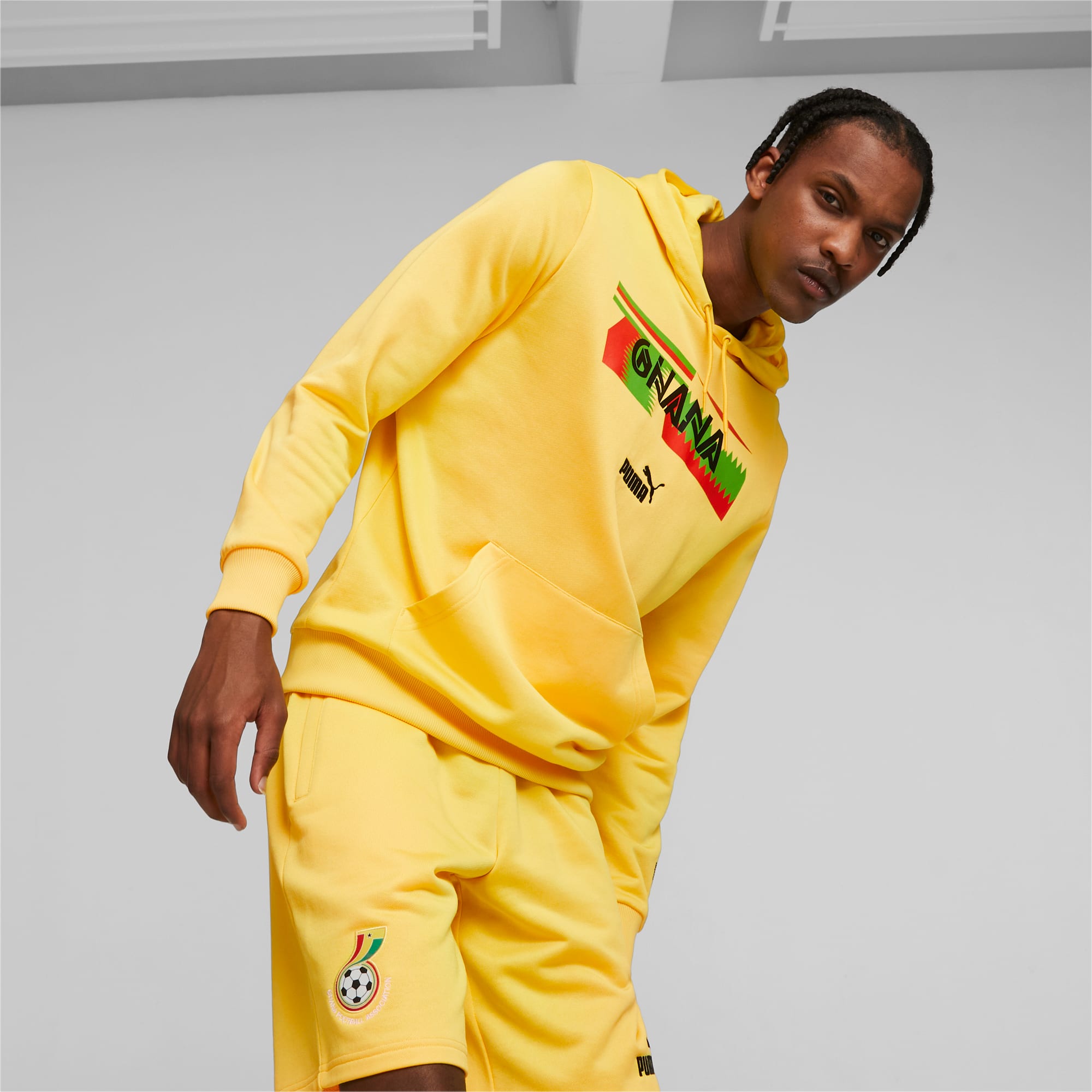 Men's PUMA Ghana Ftblculture Hoodie, Pelé Yellow, Size XS, Clothing