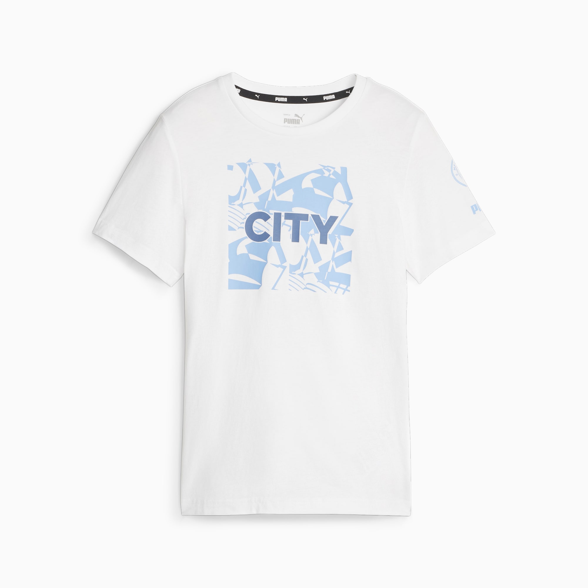 PUMA Manchester City Ftblcore Youth Graphic T-Shirt, White/Light Blue