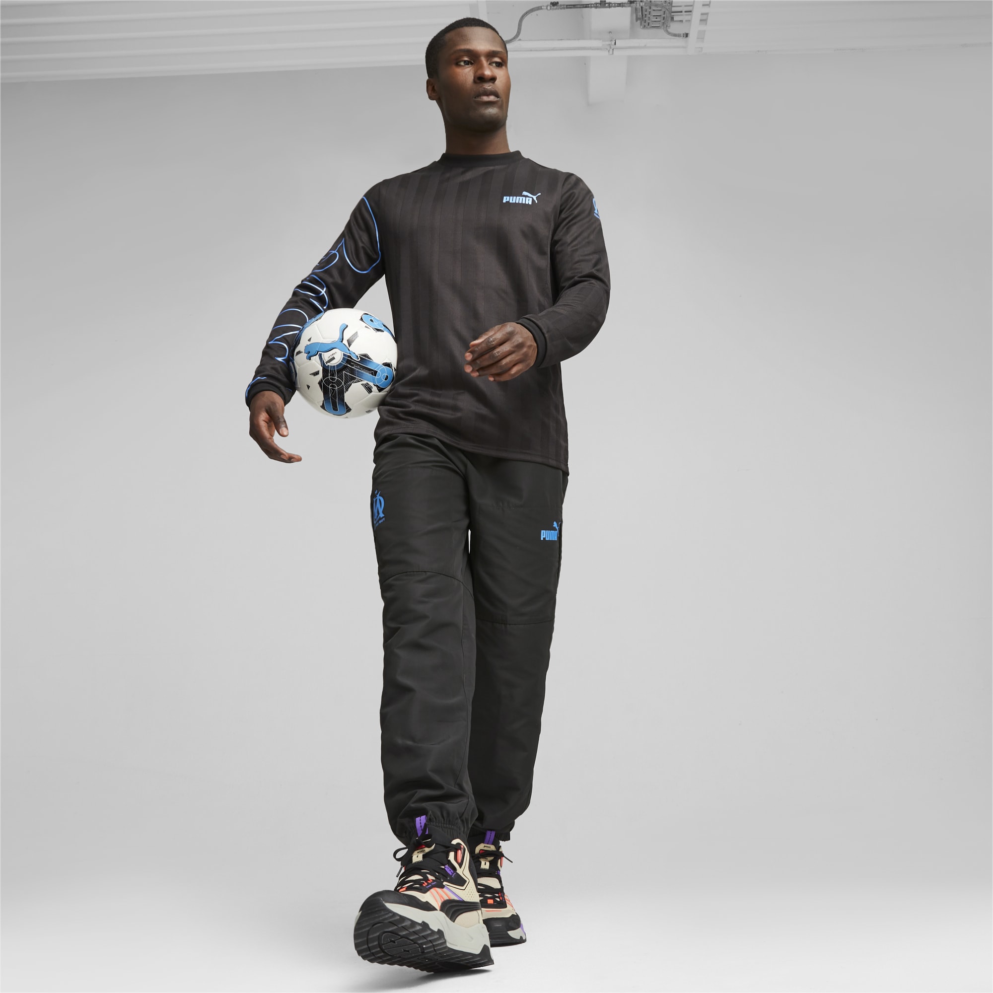 PUMA Olympique De Marseille Ftblstatement Track Pants, Black/Light Aqua, Size XL, Clothing