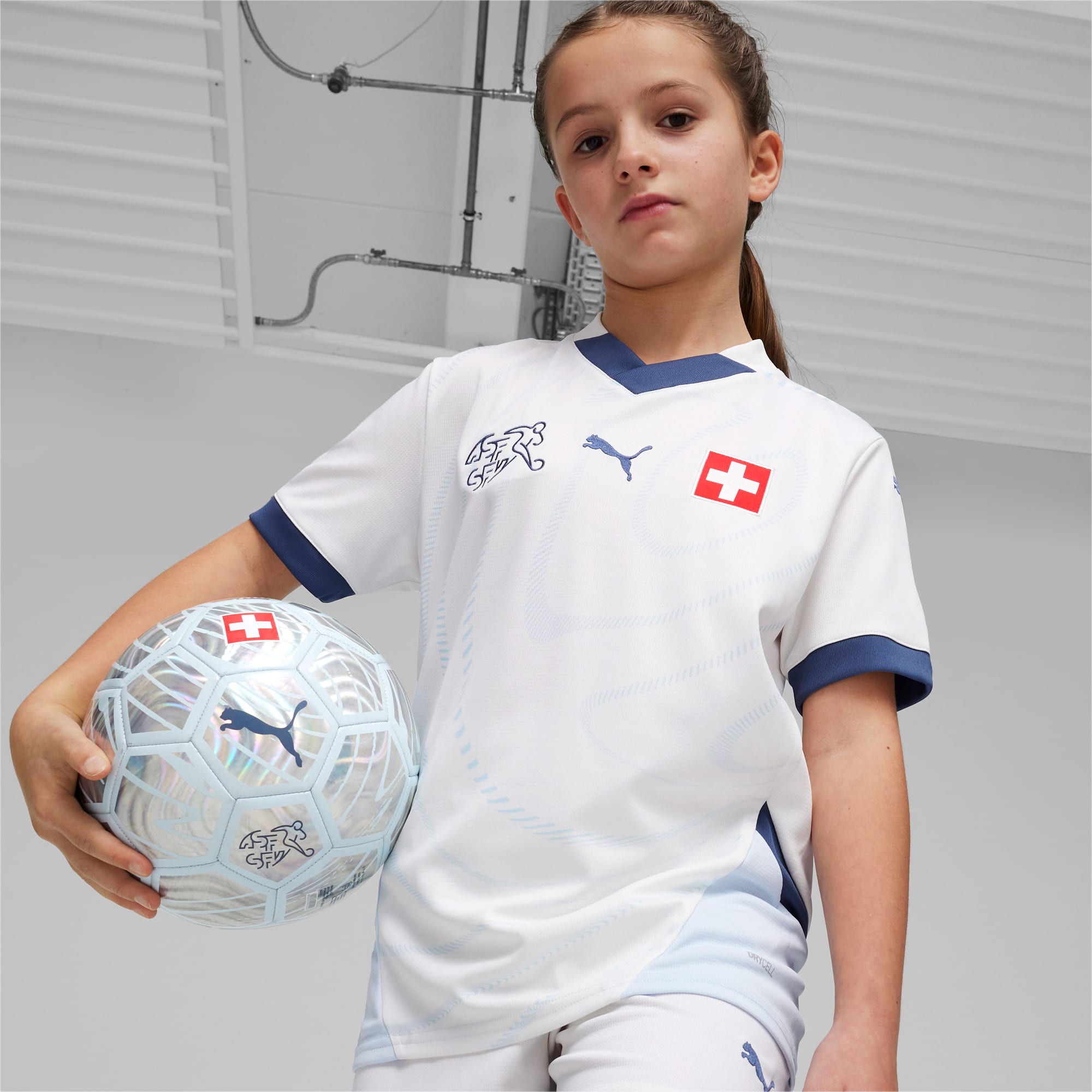 PUMA Zwitserland Voetbal 2024 uitshirt, Wit/Blauw