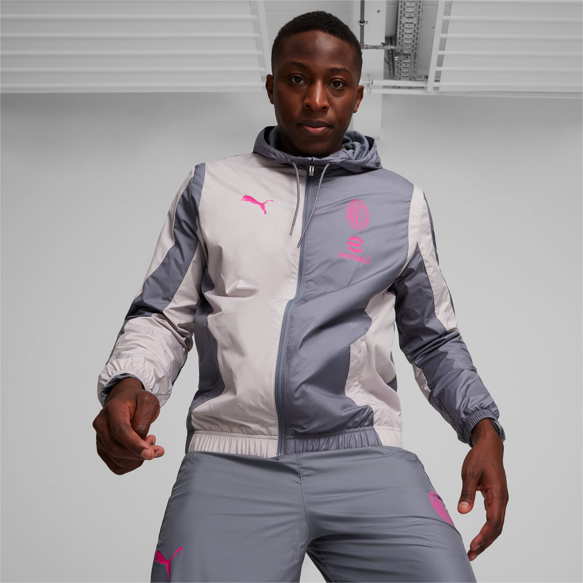 Men's PUMA AC Milan Pre-Match Jacket, Grey Tile/Marble, Size XS, Clothing