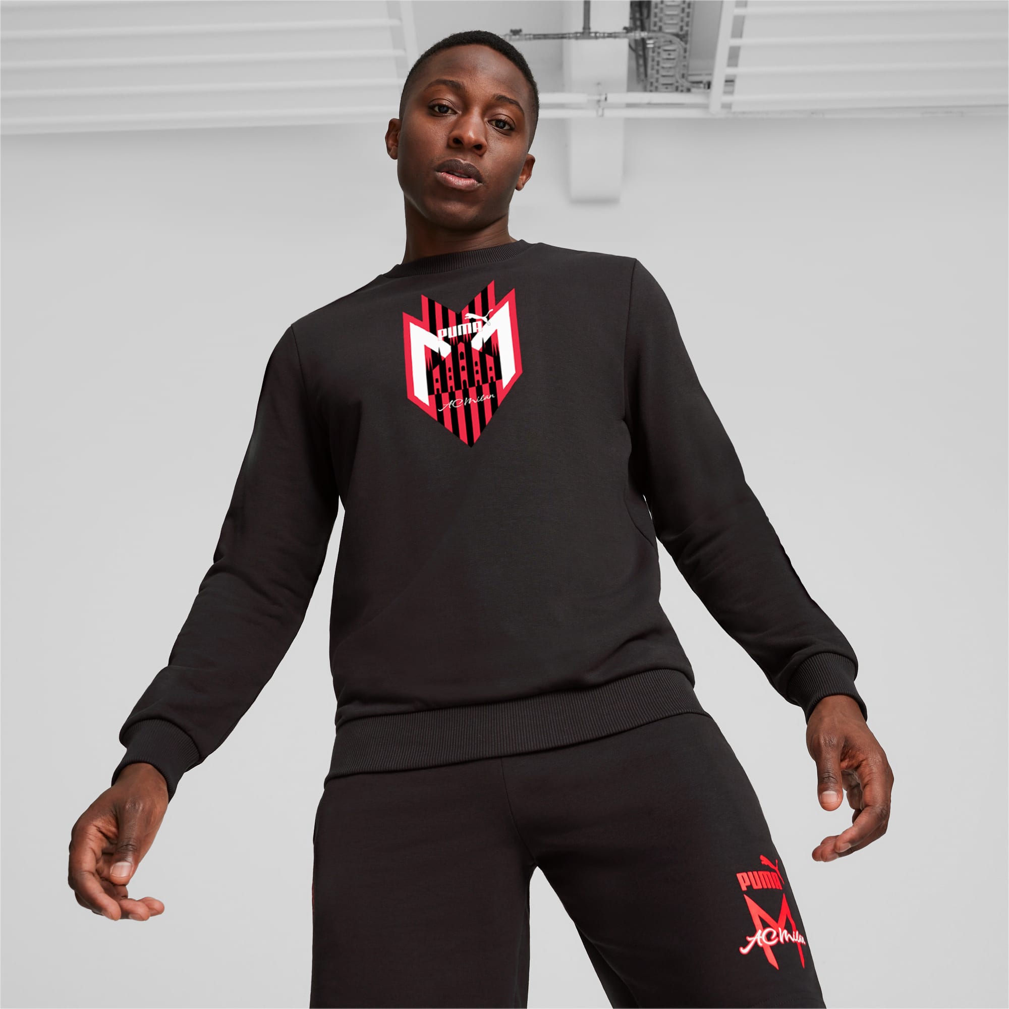 Men's PUMA AC Milan Ftblicons Sweatshirt, Black, Size XXL, Clothing
