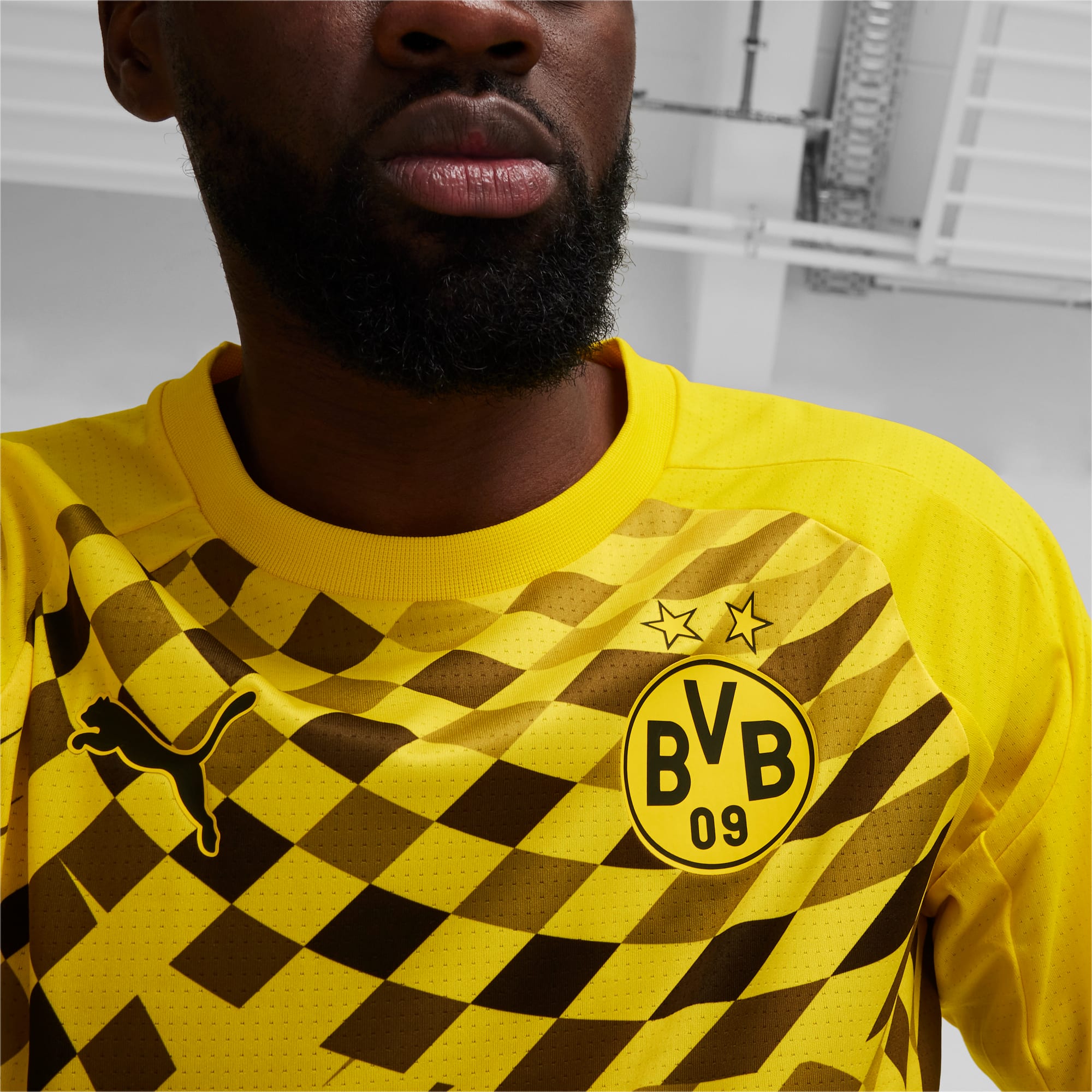 Men's PUMA Borussia Dortmund Pre-Match Jersey, Cyber Yellow/Black, Size M, Clothing