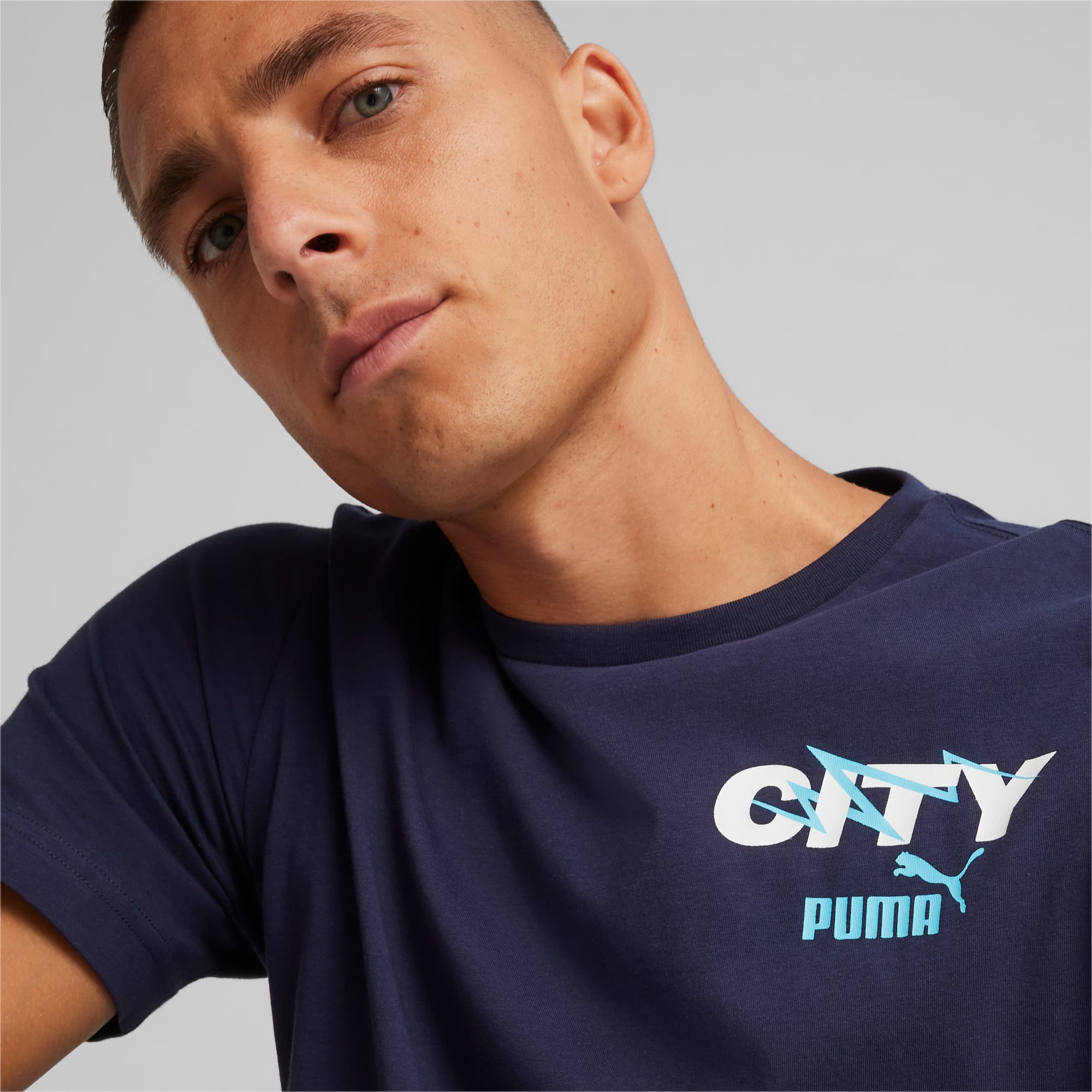 PUMA Manchester City Ftblicons T-shirt Voor Heren, Wit/Blauw
