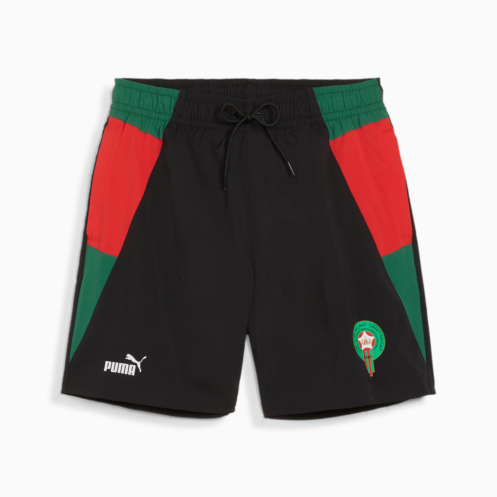 PUMA Morocco Men's Football Woven Shorts, Black/Vine/For All Time Red