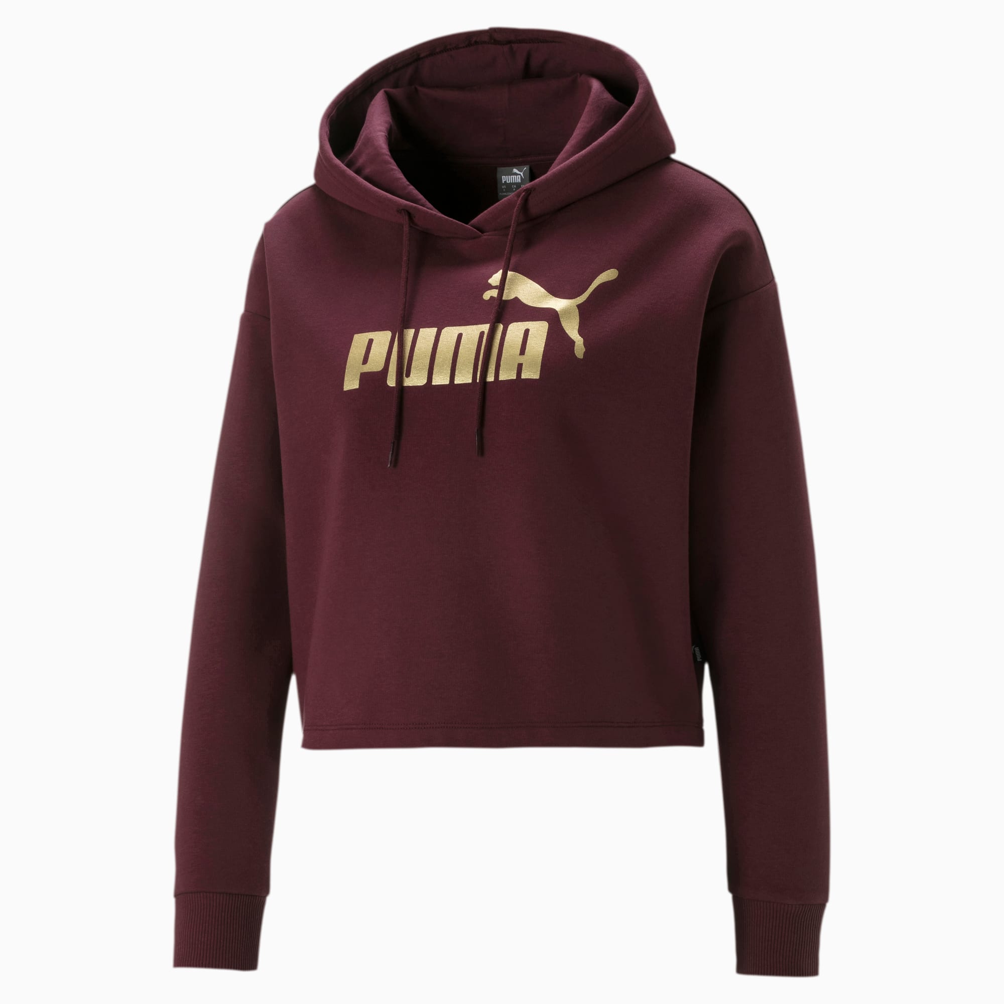 PUMA Sweat à capuche Foil Logo Fleece court pour Femme, Rouge/Or, Taille XXL, Vêtements