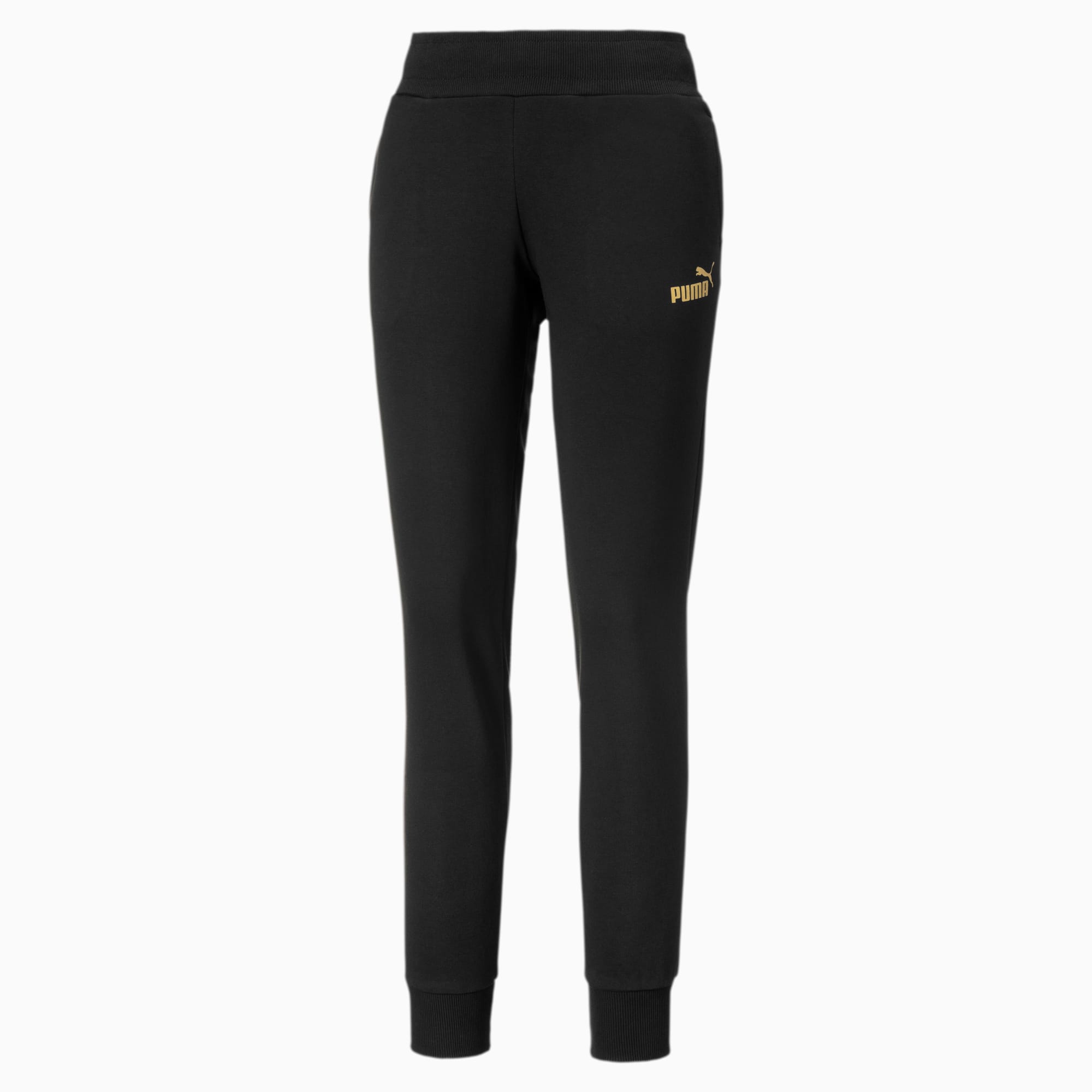 PUMA Pantalon Metallic Branded Fleece pour Femme, Noir/Or, Taille XXL, Vêtements