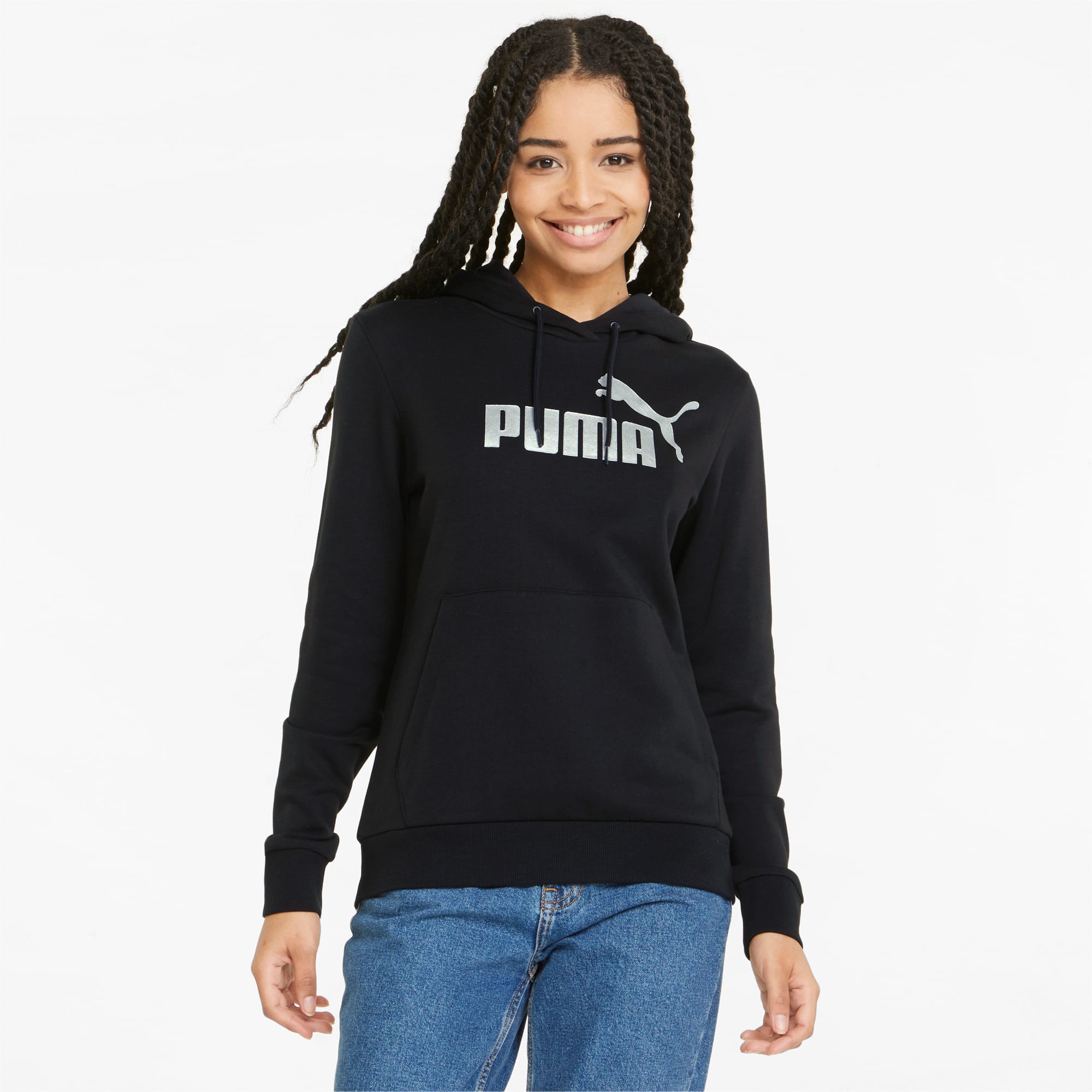 PUMA Hoodie Avec Logo En Métal Essentials+ Femme, Noir/Argent
