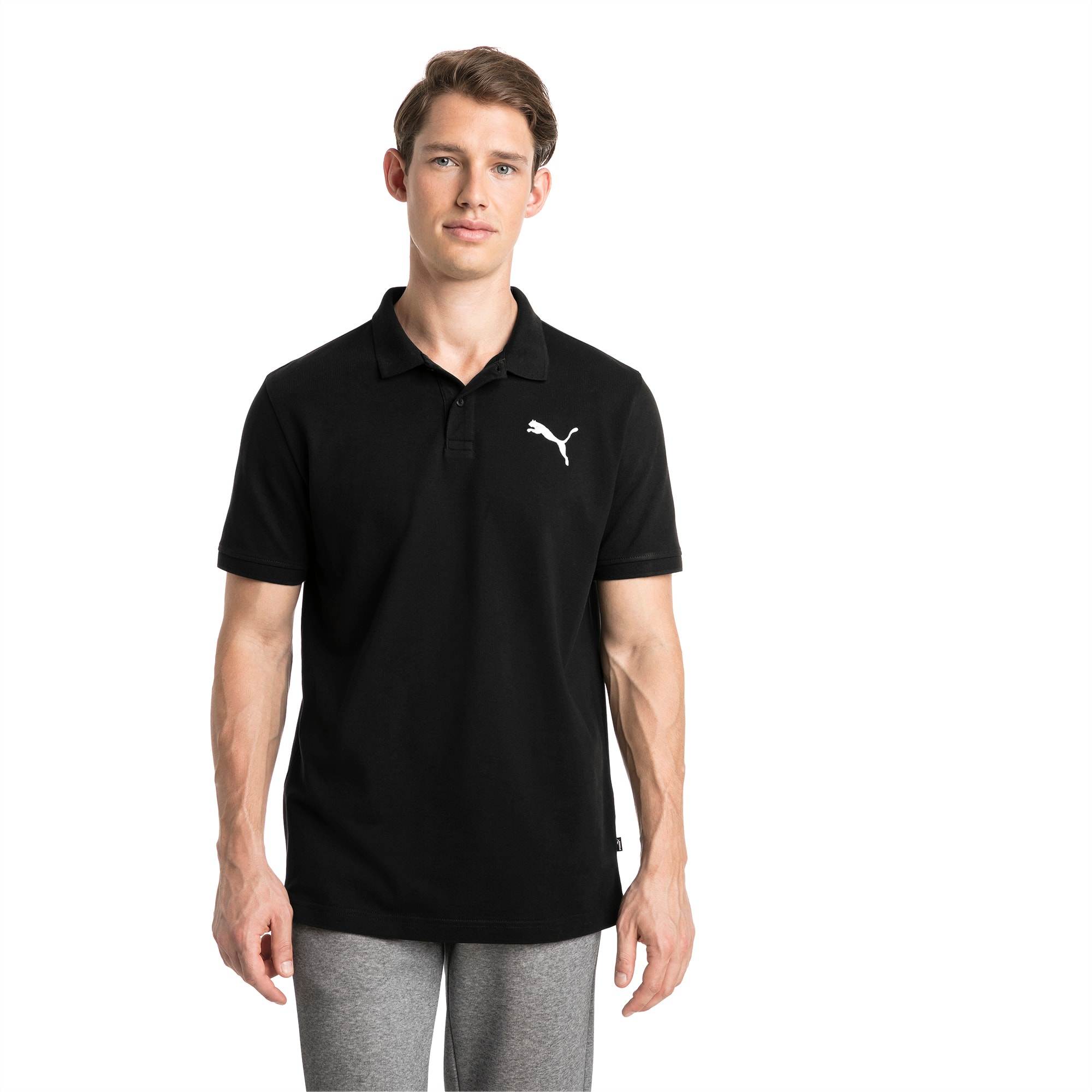 PUMA Polo Essentials Piqué pour Homme, Noir/Logo Chat, Taille L, Vêtements