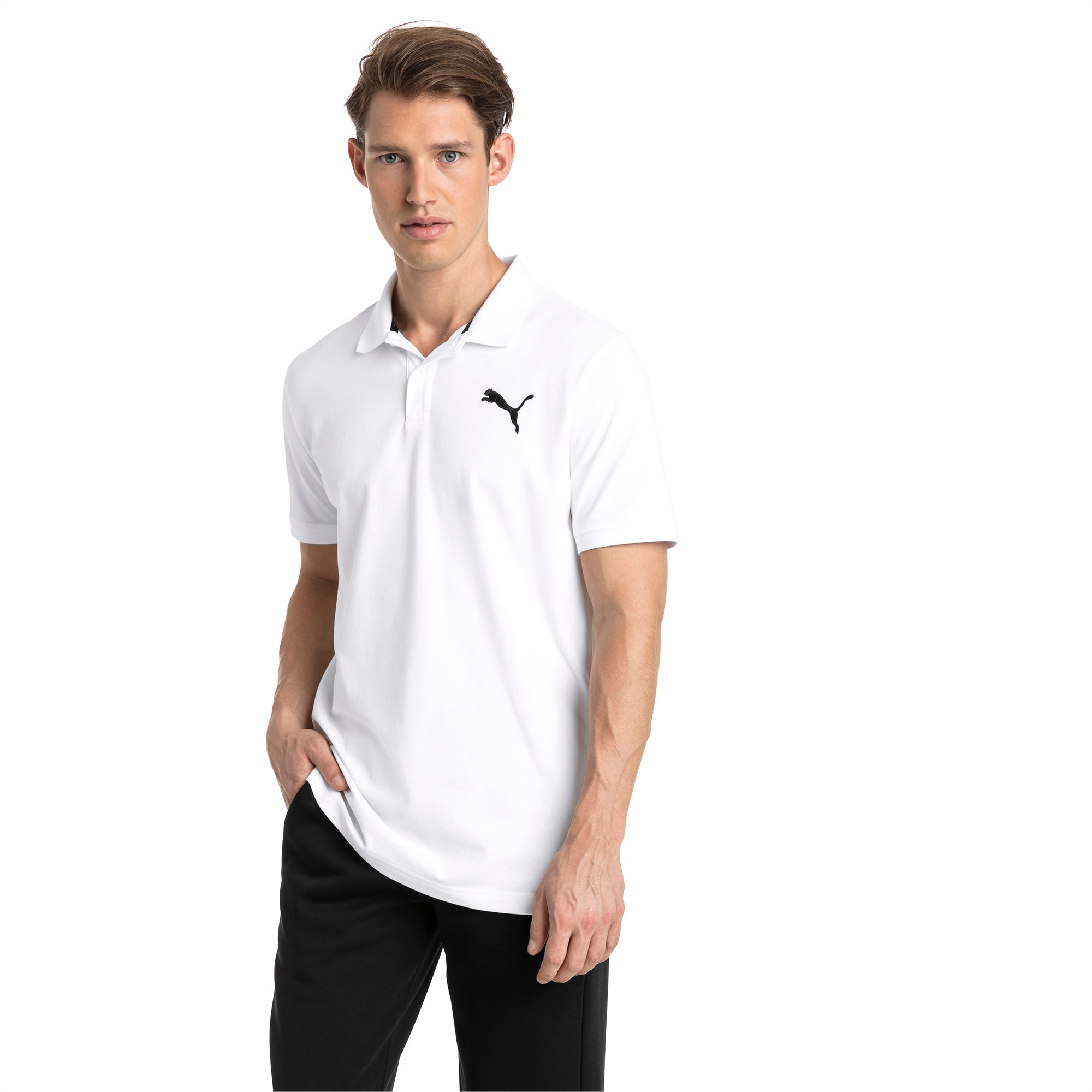 PUMA Polo Essentials Piqué pour Homme, Blanc/Logo Chat, Taille M, Vêtements