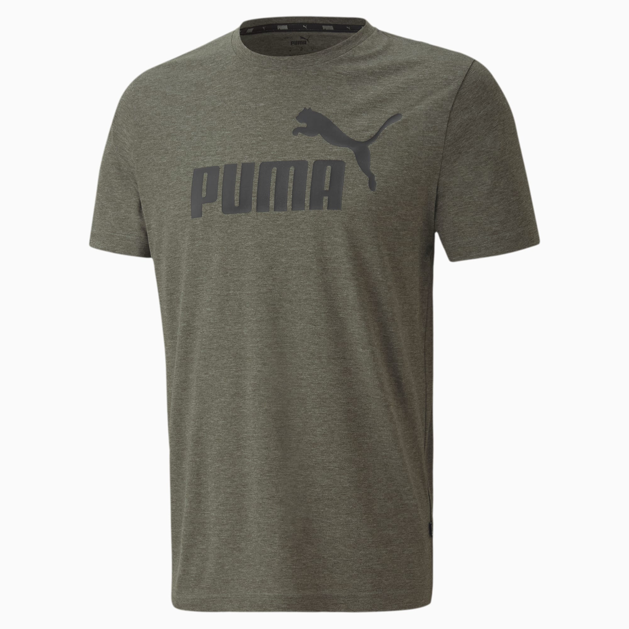 PUMA T-Shirt chiné pour Homme, Vert/Bruyère, Taille L, Vêtements