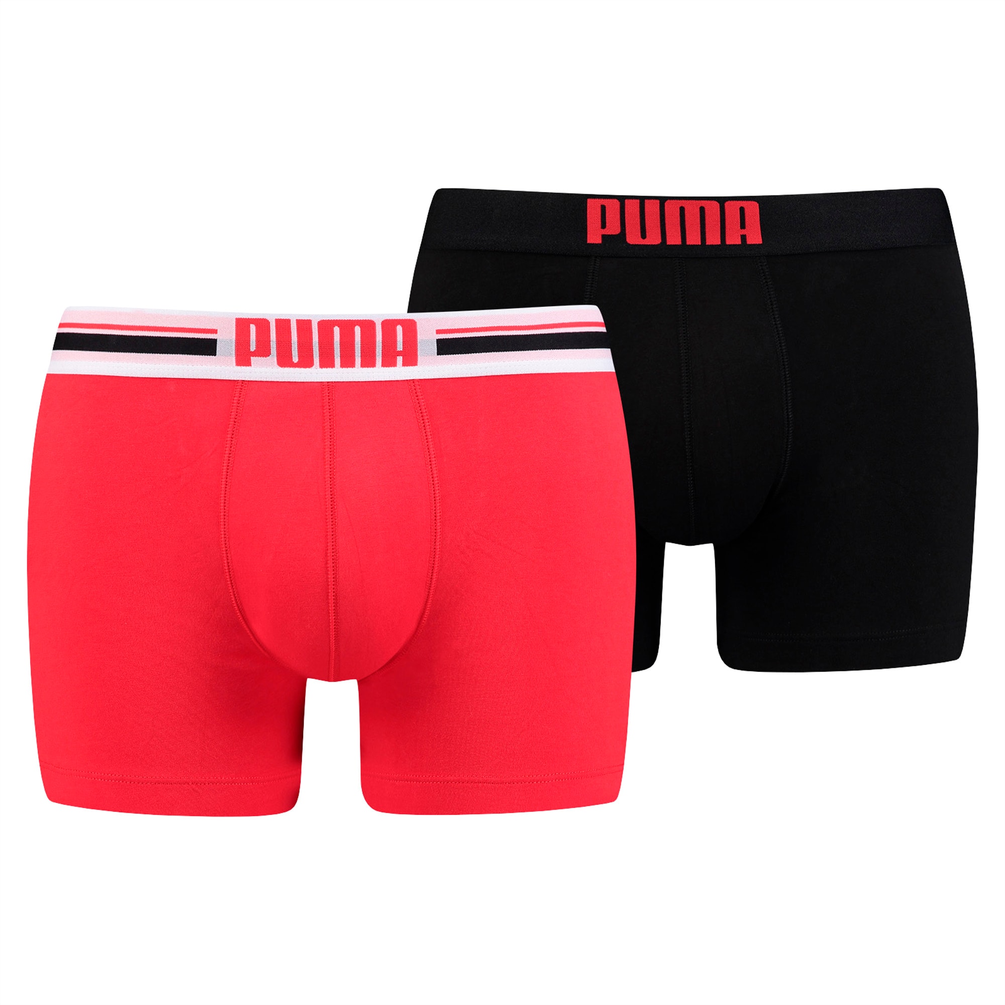 PUMA Lot de deux boxers Placed Logo pour Homme, Rouge/Noir, Taille XL, Vêtements