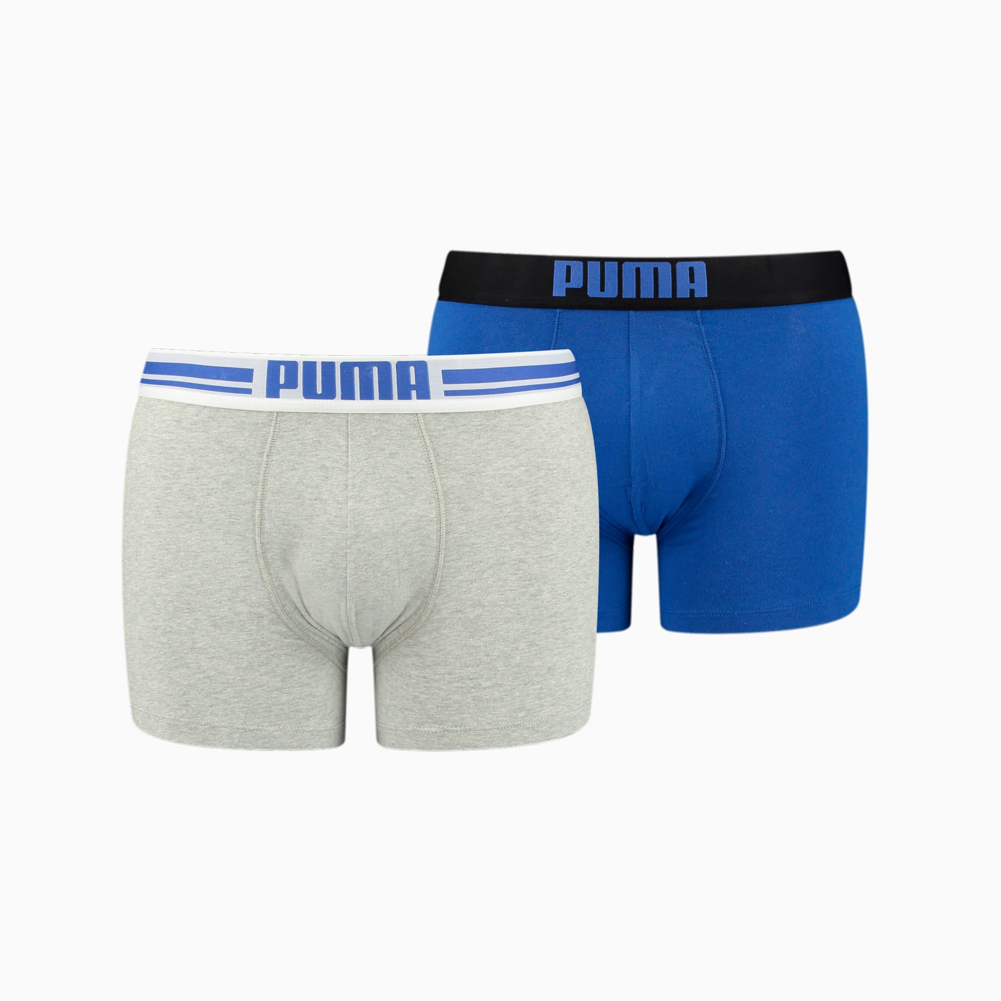 PUMA Placed Logo Herren-Boxershorts 2er-Pack, Mit Grau Melange, Grau/Blau, Größe: L, Kleidung
