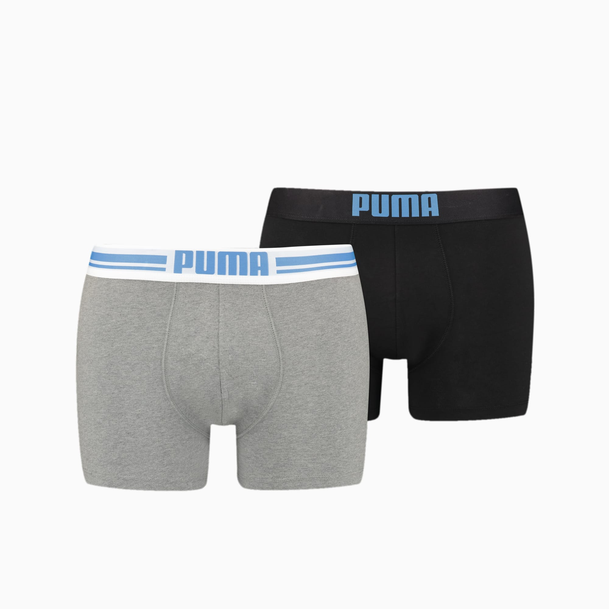PUMA Placed Logo Herren-Boxershorts 2er-Pack, Grau/Blau, Größe: L, Kleidung