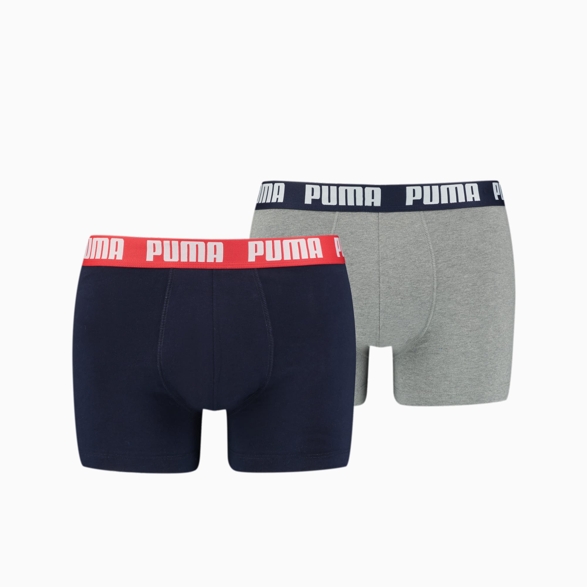 PUMA Basic Boxershorts Herren 2er-Pack, Mit Grau Melange, Grau/Blau, Größe: XXL, Kleidung