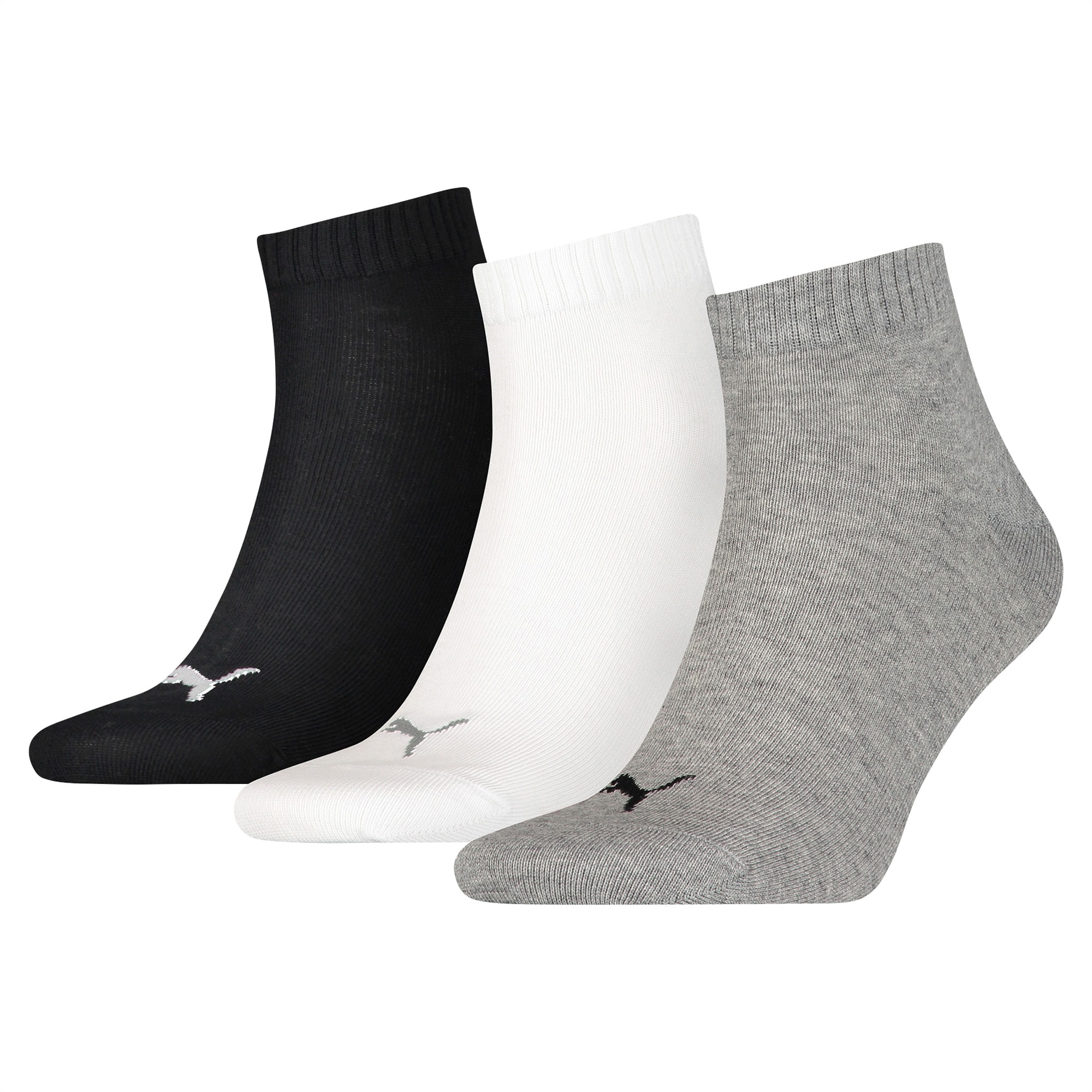 PUMA Lot de trois paires de chaussettes unies trois-quarts, Blanc/Noir/Gris, Taille 43-46, Vêtements