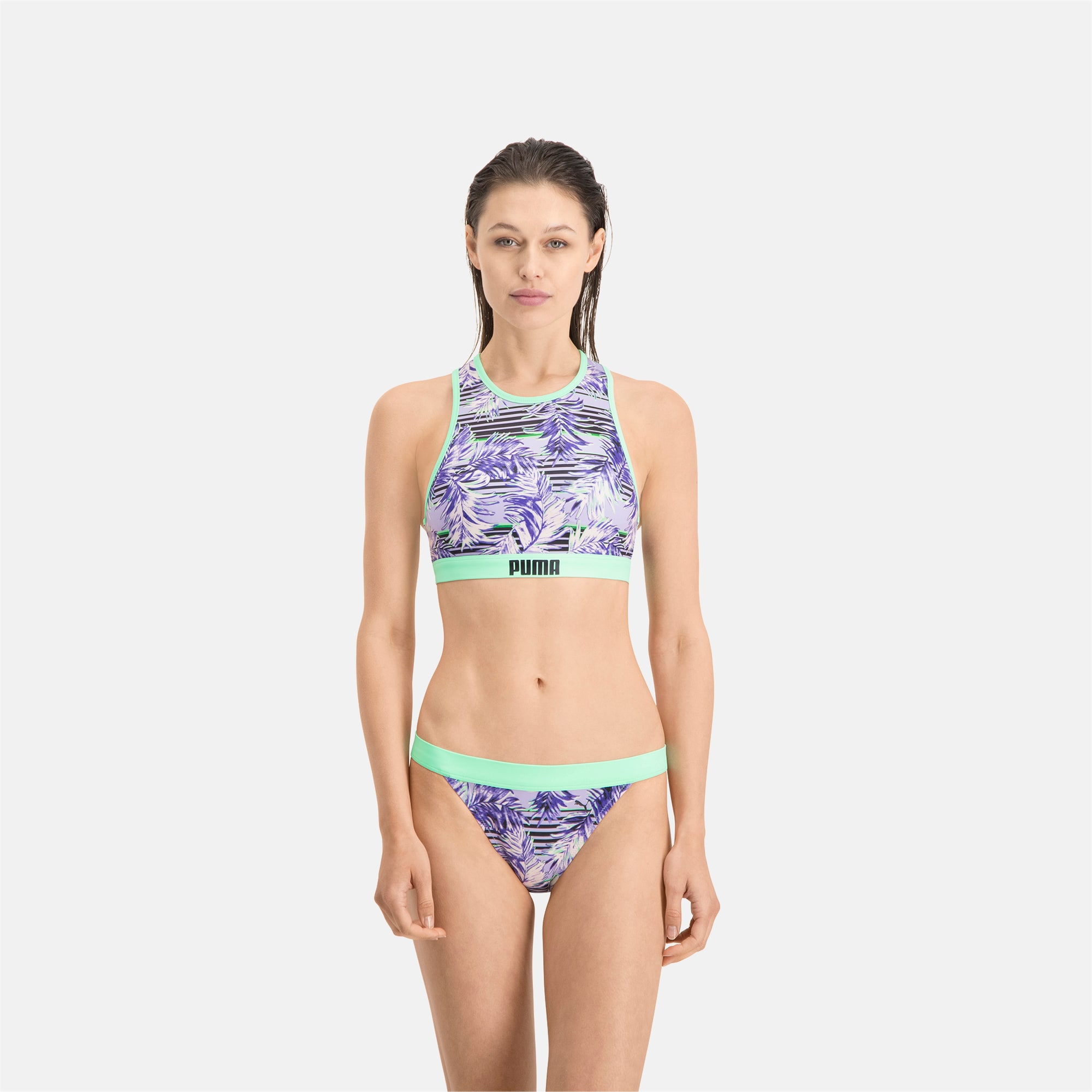 Top de bikini à motif PUMA Swim pour Femme, Violet, Taille XS, Vêtements