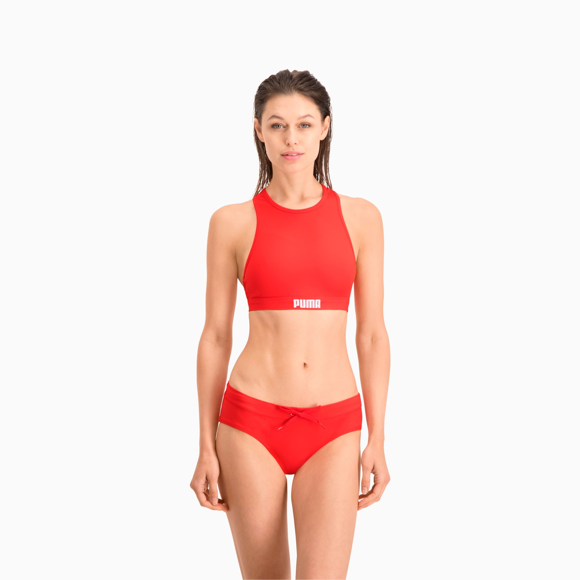 Top costume da bagno da donna con spalline incrociate sul retro PUMA Swim, Rosso, Taglia XL