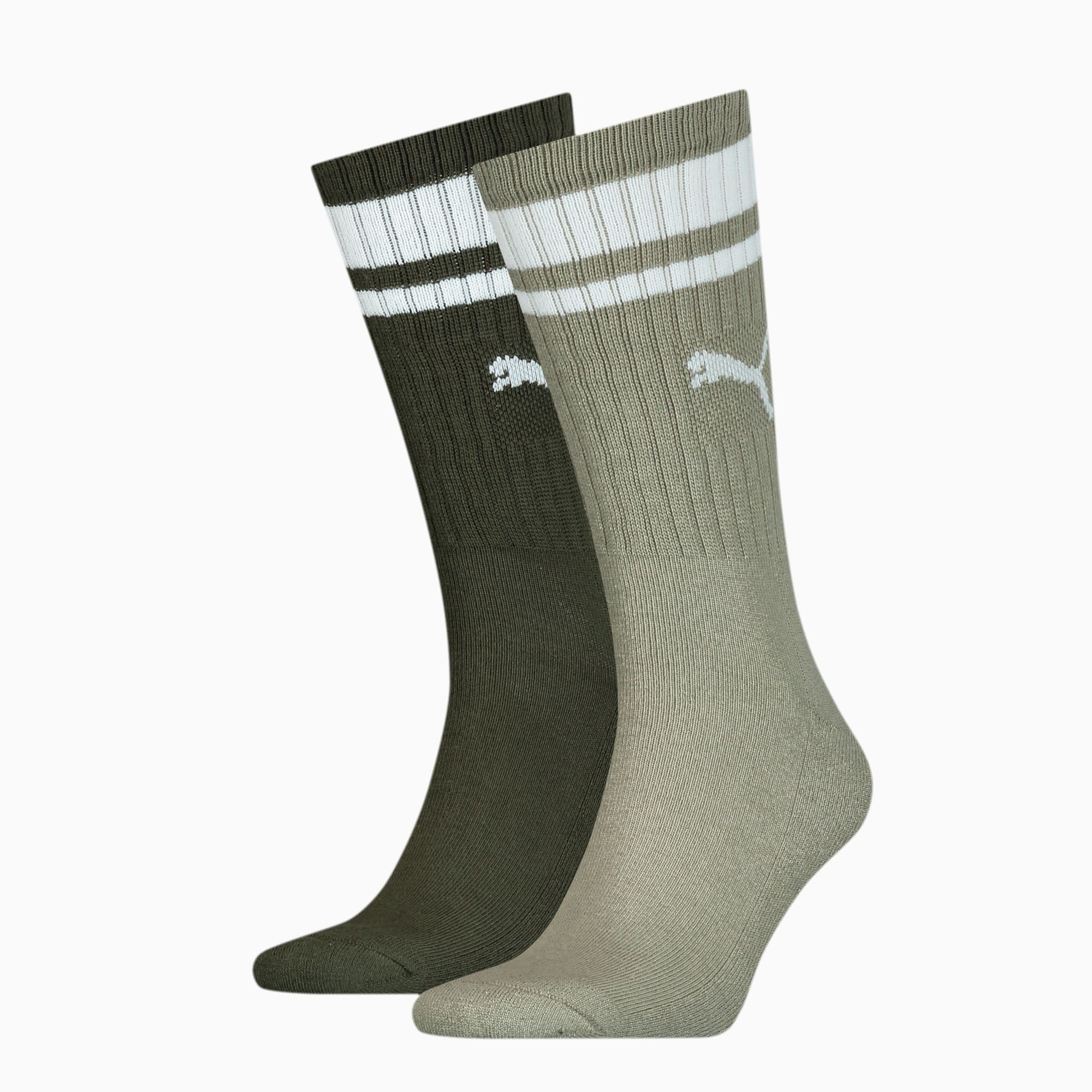 PUMA Lot de 2 paires de chaussettes hautes Heritage Stripe unisexe, Vert, Taille 39-42, Vêtements