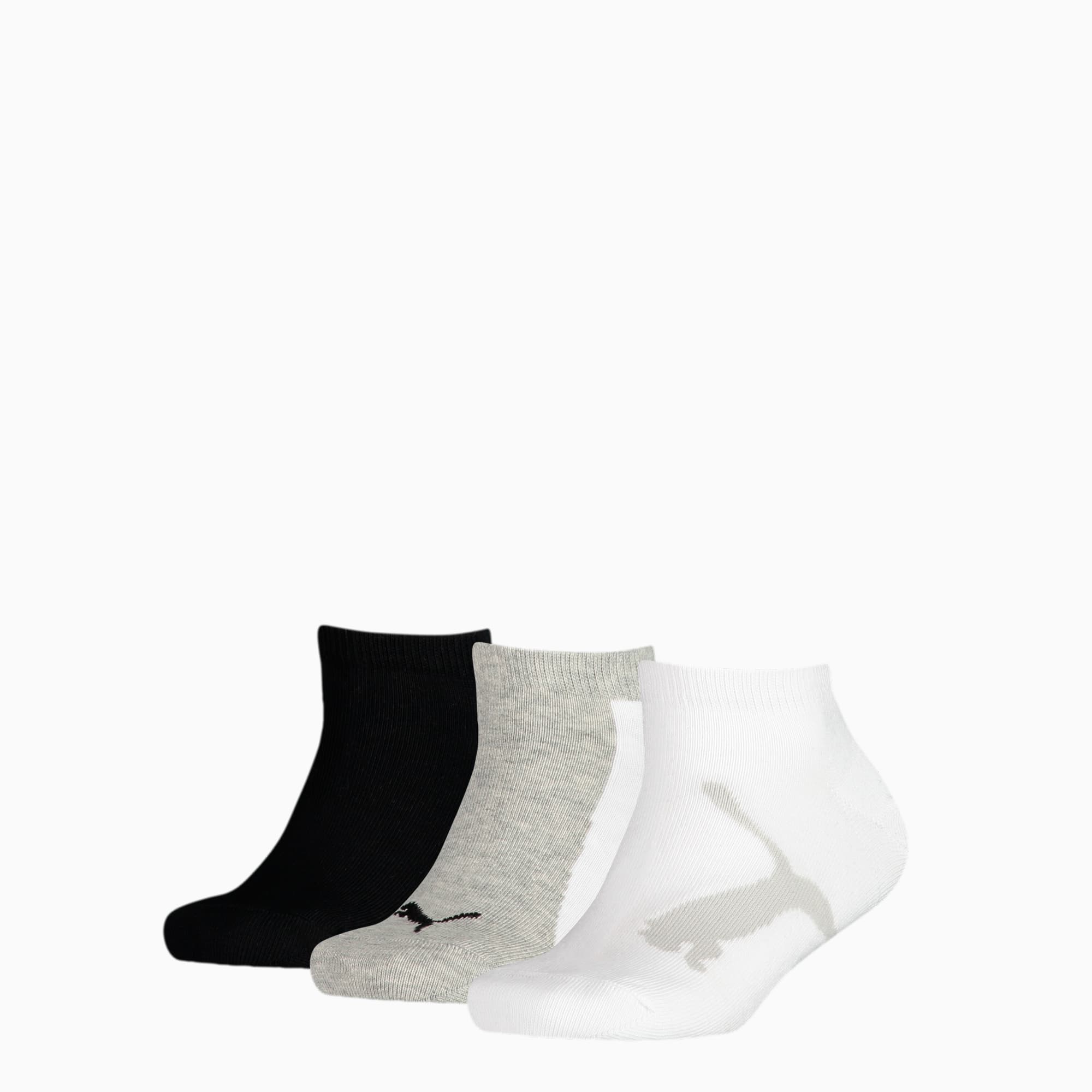 PUMA Kinder BWT Sneaker-Socken 3er-Pack Schuhe, Weiß/Schwarz/Grau, Größe: 23-26, Kleidung
