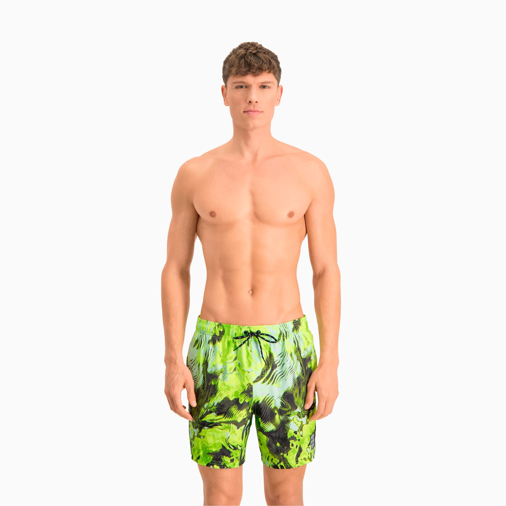 PUMA Short de bain mi-long Swim Reflection All-Over-Print homme, Jaune/Vert, Taille M, Vêtements