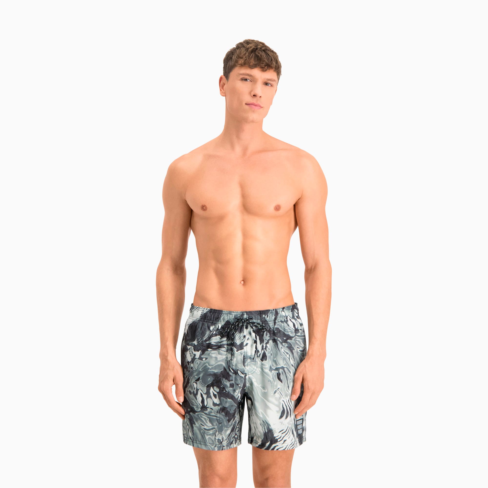 PUMA Short de bain mi-long Swim Reflection All-Over-Print homme, Noir, Taille M, Vêtements