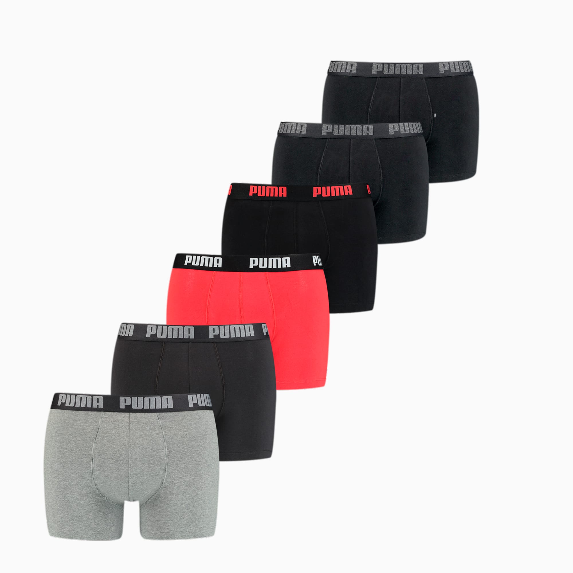PUMA Basic Men's Boxers 6 Pack, Grey/Black/Red Combo