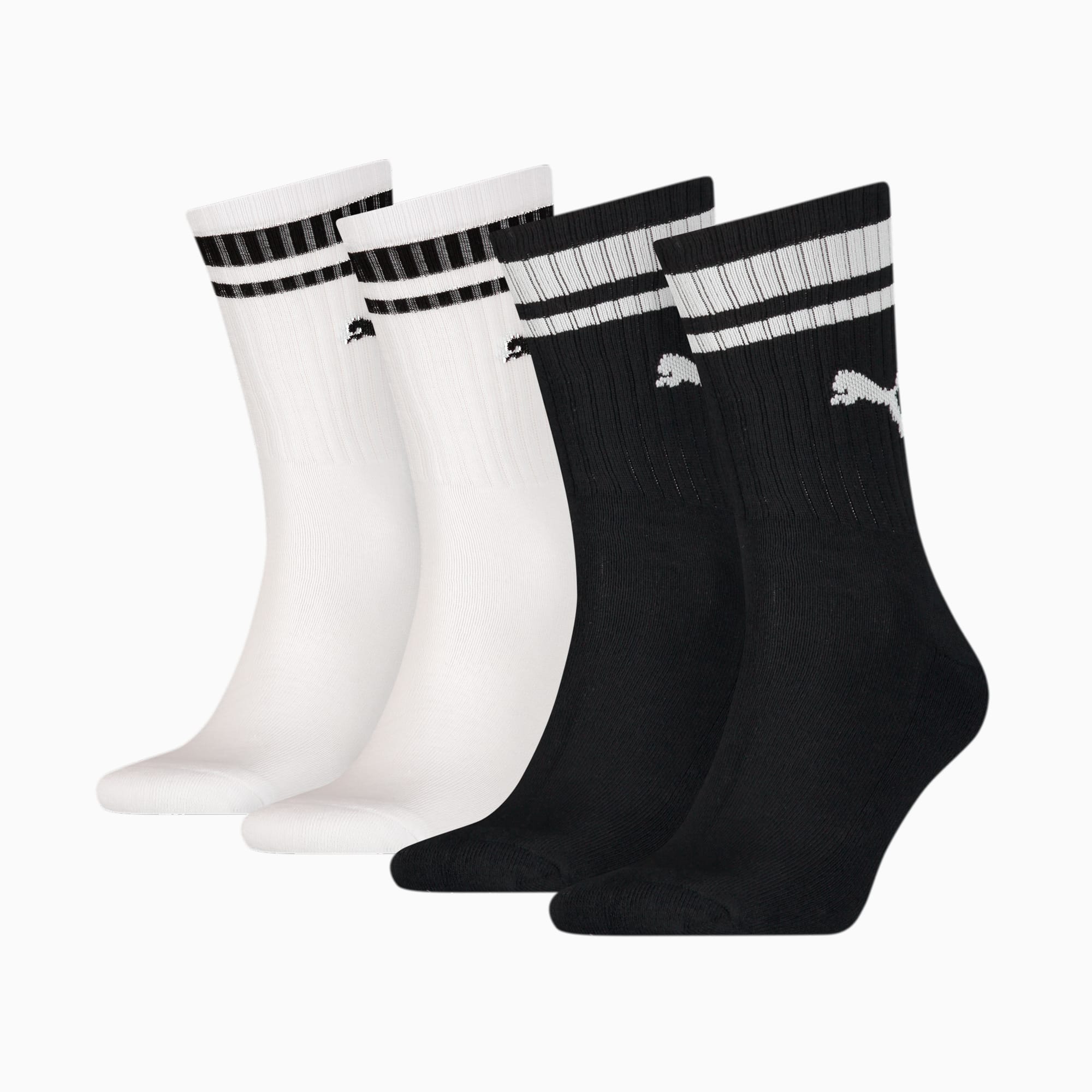 PUMA Unisex Heritage Crew sokken (set van 4), Zwart/Wit