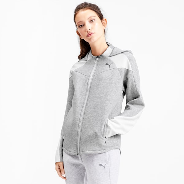 PUMA Blouson en sweat Evostripe avec capuche pour Femme, Gris/Bruyère, Taille L