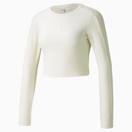 Iconic Velour Damen Langarm-Shirt, Ivory Glow, small