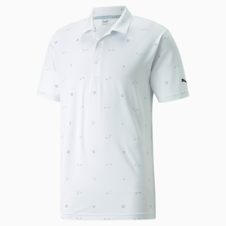 CLOUDSPUN H8 Men's Golf Polo Shirt, Bright White-Navy Blazer, small