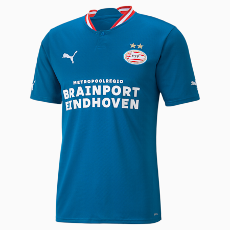 Replika koszulki trzeciej PSV Eindhoven 22/23 dla mężczyzn, Mykonos Blue-High Risk Red-Puma White, small