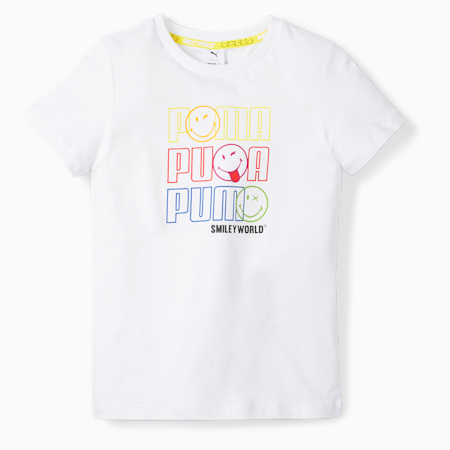 PUMA x SMILEY WORLD Kinder T-Shirt, Puma White, small