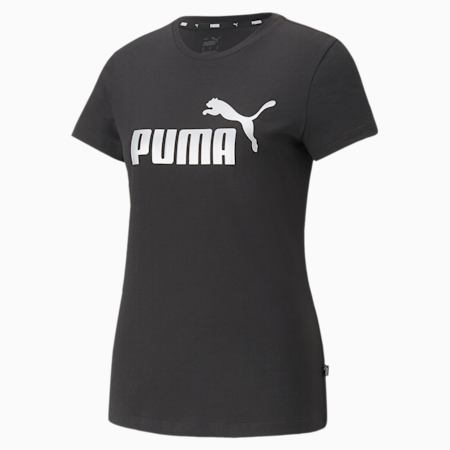 Essentials+ Metallic Logo Women's Tee, Puma Black-silver metallic, small