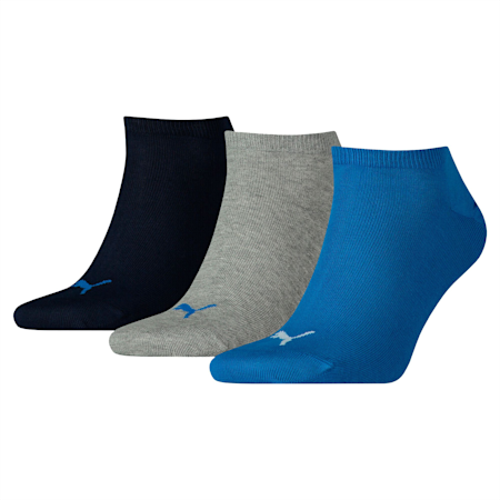 PUMA Unisex Plain Sneaker Trainer Socks 3 Pack, blue / grey melange, small