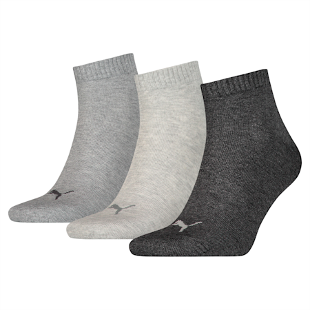 PUMA Unisex Quarter Plain Socks 3 Pack, anthraci/l mel grey/m mel gr, small