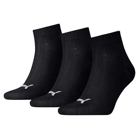 PUMA Unisex Quarter Plain Socks 3 Pack, black, small