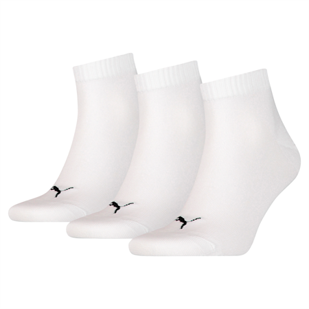 PUMA Unisex Quarter Plain Socks 3 Pack, white, small