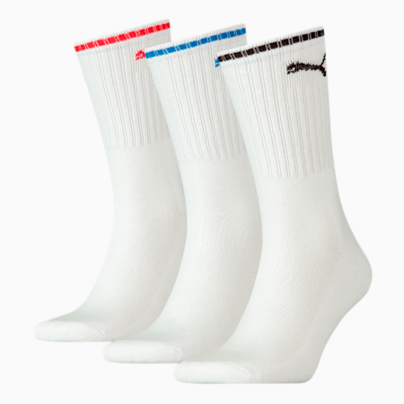 PUMA Unisex Sport Crew Stripe Socks 3 Pack, white, small